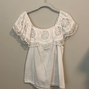 White linen off the shoulder top